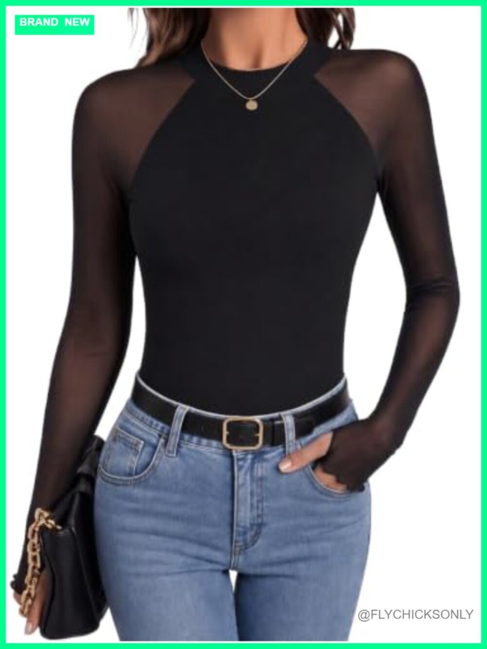 Zeagoo Long Sleeve Sheer Mesh Mock Neck Fitted Blouse